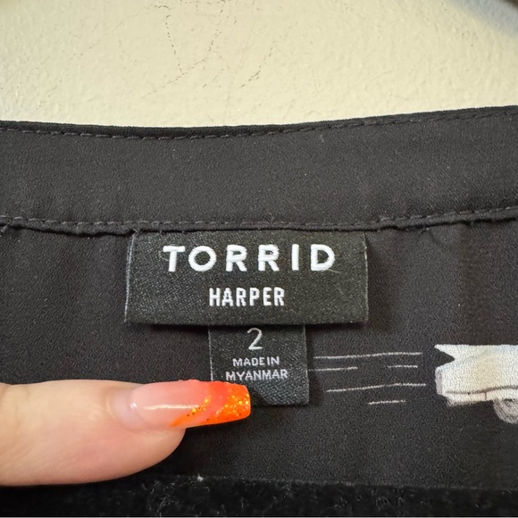 Torrid black frenchies Harper georgette novelty pullover 3/4 sleeve blouse - Picture 6 of 7